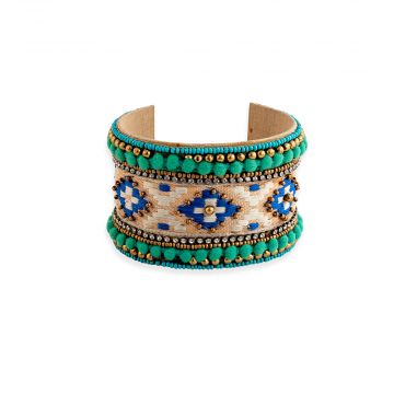 Adobe Charm Beaded Cuff Bracelet in Turquoise & River Blue
