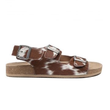 Mountain Path Leather Sandals in Brown& Light Hair-on  Hide