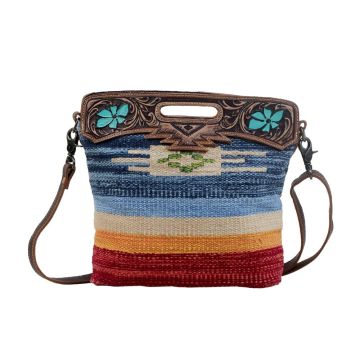 Azure Petals Hand-Tooled Bag