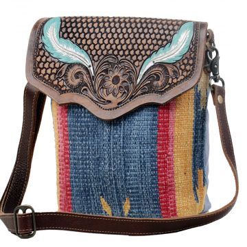 Blue feather Hand-Tooled Bag