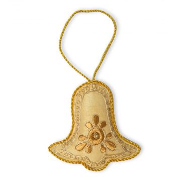 Golden Beaded Jeweled Bell Ornament