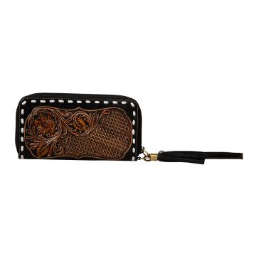 Bison Canyon Blooms Hand-Tooled Clutch Wallet