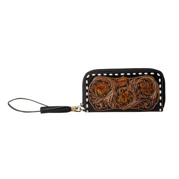 Bison Canyon Blooms Hand-Tooled Clutch Wallet
