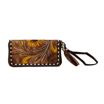 Radiant Sunflowers Hand-Tooled Clutch Wallet