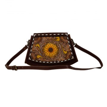 Showy Sunflower Trapezoid  Hand-Tooled  Bag