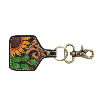 Prickly Pear Blooms Hand-Tooled Key Fob