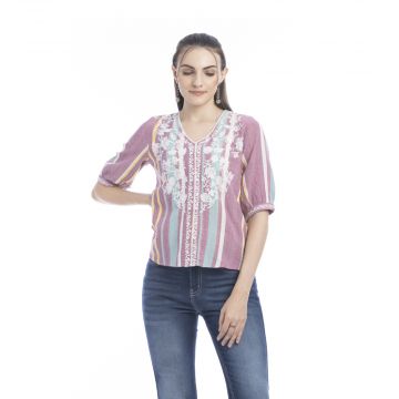 Sophia Jane Embroidered Striped Top