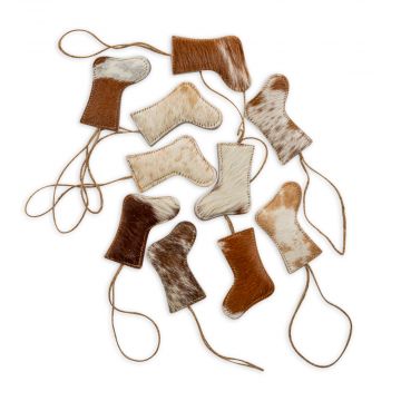 Christmas Stocking Hair-on Hide Ornament Set in Brown
