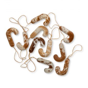 Jolly Candy Cane Hair-on Hide Ornament Set in Brown