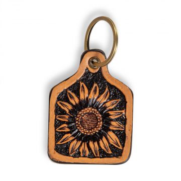 Glorious Sunflower Hand-tooled Key Fob