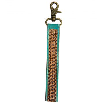 Teal Accent Hand-Tooled  Strap Key Fob