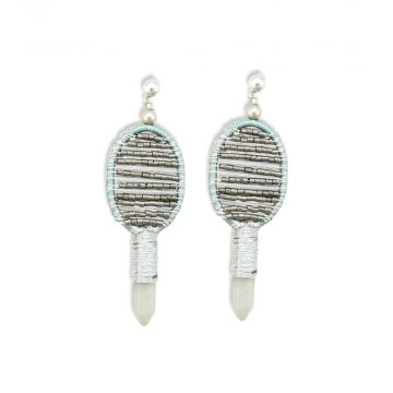 Krystal Key Woven, Beaded Earrings With Crystal Charm in Silver