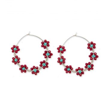 Circle of Flowers Gemstone Hoop Earrings