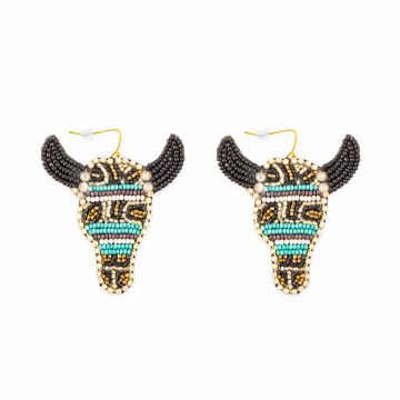 Blue Bull Beaded Earrings