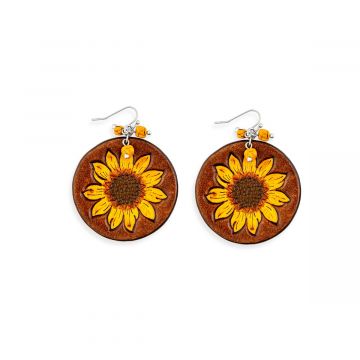 Sunflower Hand-tooled Leather Earrings