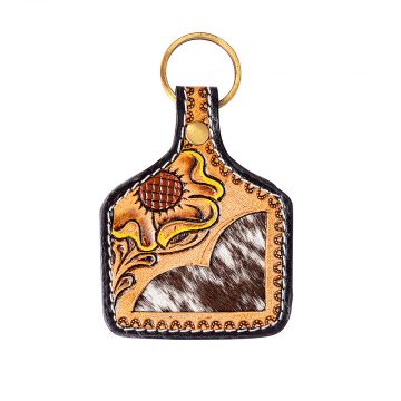 One Bloom Hand-tooled Key Fob