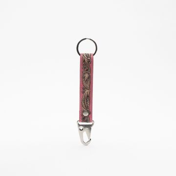 Pink Skies Hand-tooled Leather Key Fob