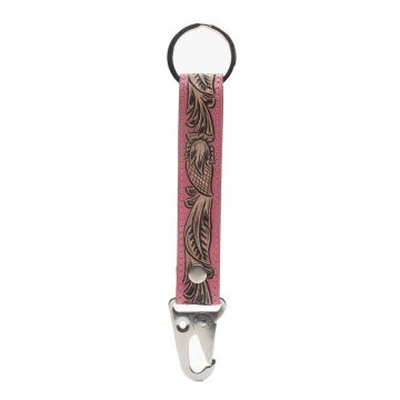 Pink Skies Hand-tooled Leather Key Fob
