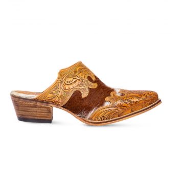 Lacey Hand-tooled Leather Mules