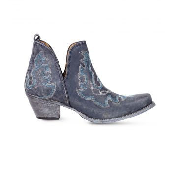 Maisie Stitched Leather Boots in Dusty Blue