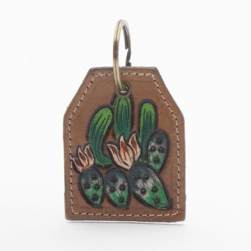 Prickly Pear Party Hand-tooled Leather Key Fob