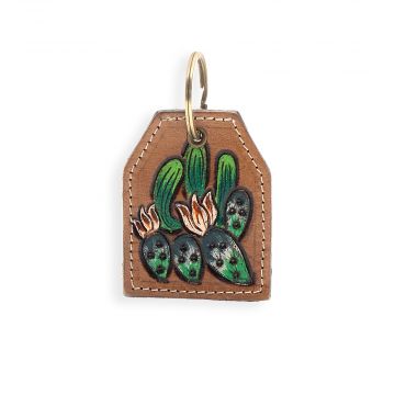 Prickly Pear Party Hand-tooled Leather Key Fob