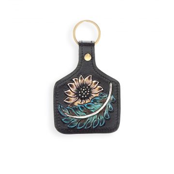 Dusty Bloom Hand-tooled Leather Key Fob