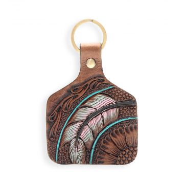Quail Feather Pass Hand-tooled Leather Key Fob