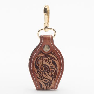 Sunset Red Hand-tooled Leather Key Fob
