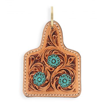 Blooms Trio Hand-tooled Leather Key Fob