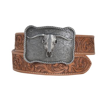 Structured Hand-Tooled Leather Belt
